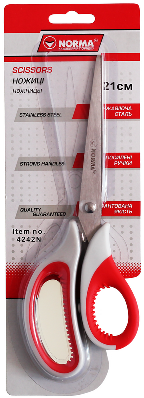 Канцелярські ножиці NORMA (4242N), 210 мм, пластикові ручки з гумовими вставками